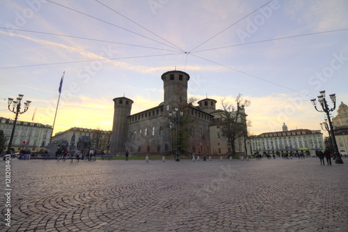 The Medieval Acaja Castle in Castle Square in Turin, Piedmont, Italy. photo