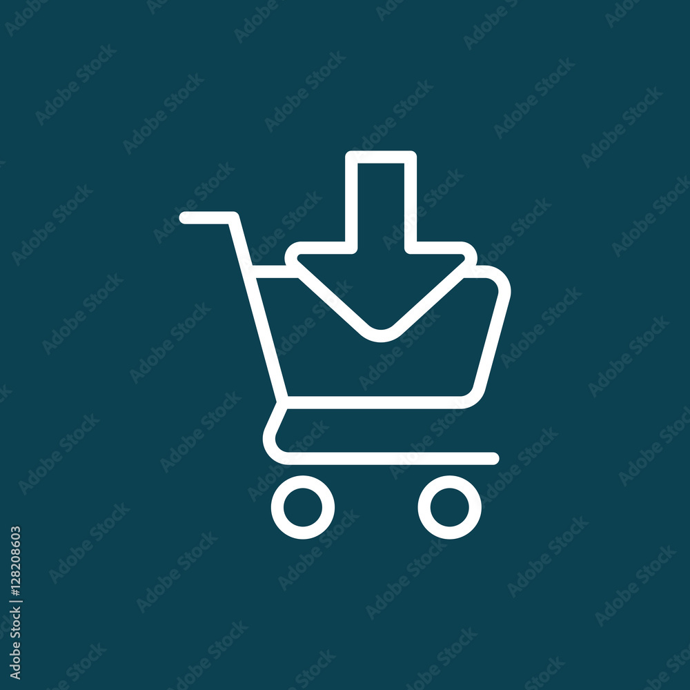 thin line shopping card, trolley icon on blue background thin line shopping card, trolley icon on blue background