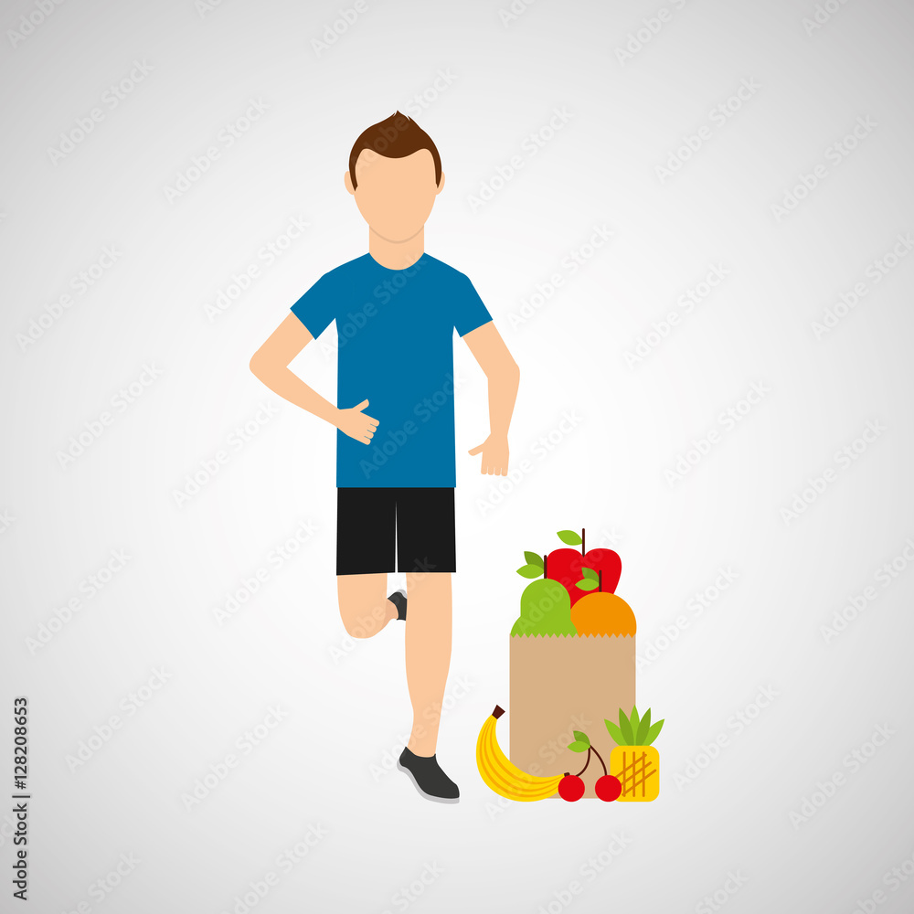man run exercising bag health food vector illustration eps 10 man run exercising bag health food vector illustration eps 10