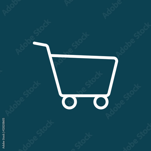 thin line shopping card, trolley icon on blue background