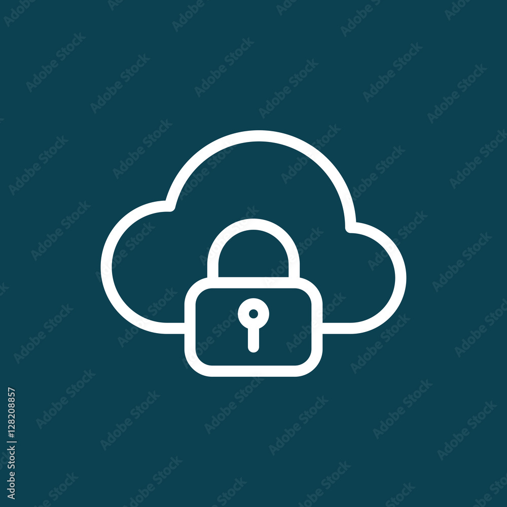 thin line secure cloud icon on blue background thin line secure cloud icon on blue background