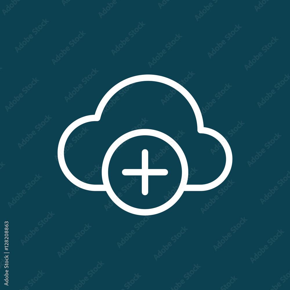 thin line add to cloud icon on blue background thin line add to cloud icon on blue background
