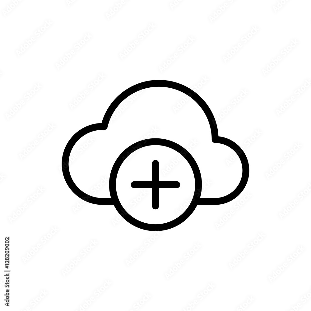 thin line add to cloud icon on white background thin line add to cloud icon on white background
