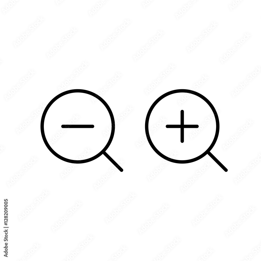 thin line zoom magnifier icon on white background thin line zoom magnifier icon on white background