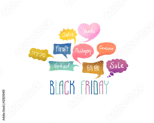 Black friday. Word "Sale" on different languages