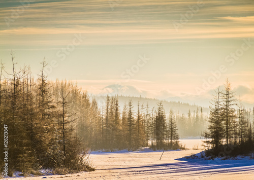 "Lake and Mountains." 4.23 Mile Chena Lake Walk, North Pole, AK, 11-12-2016.