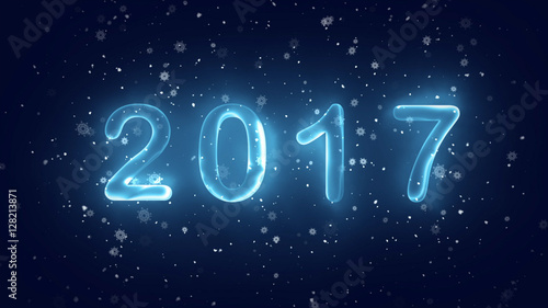 New Year 2017. Ice text. Snowflakes background