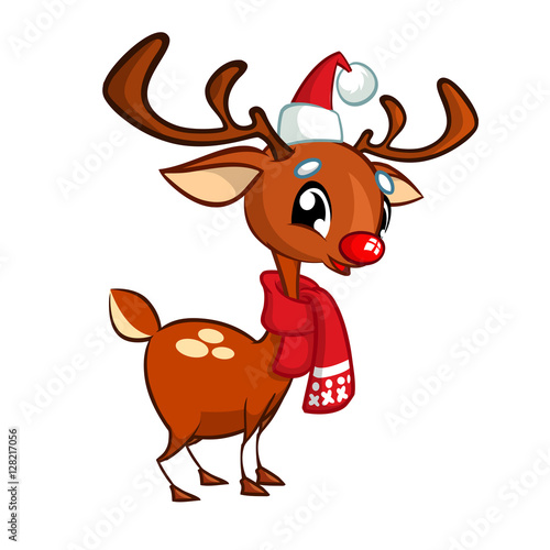 Illustration of a happy cartoon Christmas Reindeer with scarf. Vector character
