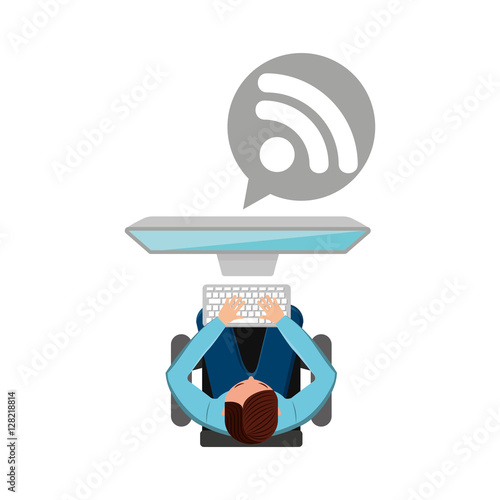 man working computer wifi media design vector illustration eps 10