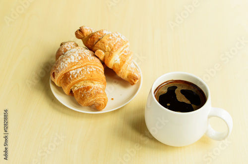 Working time, coffee break with some croissants