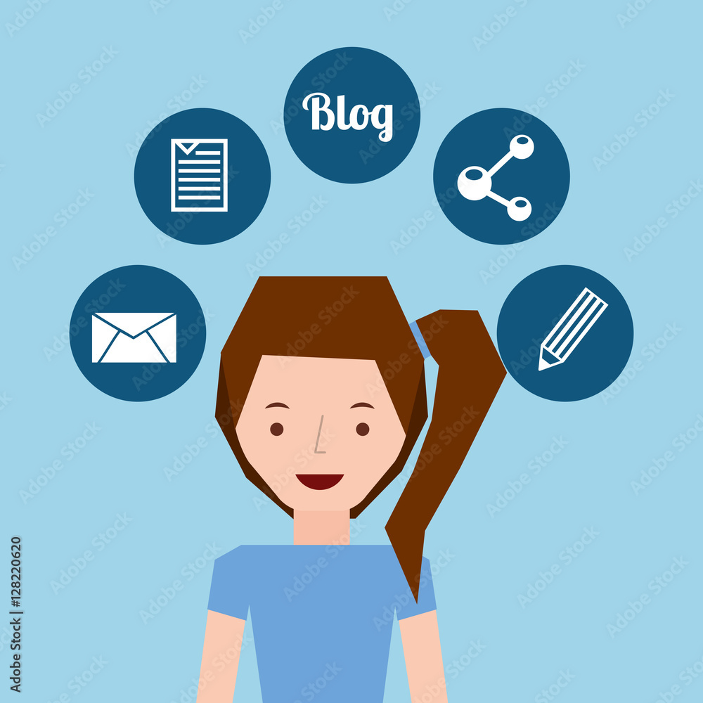 girl tail hairstyle stand and social media icons design vector illustration eps 10 girl tail hairstyle stand and social media icons design vector illustration eps 10