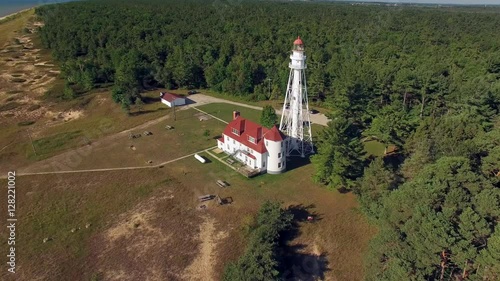 Scenic, Majestic Lighthouse at Rawley Point, Point Beach, Two Rivers, Wisconsin.
 photo