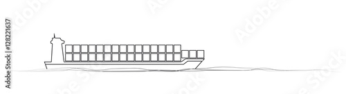 thin line cargo ship. concept of seaport emblem, voyage, shipbuilding, trip, anchor. vector illustration on white background