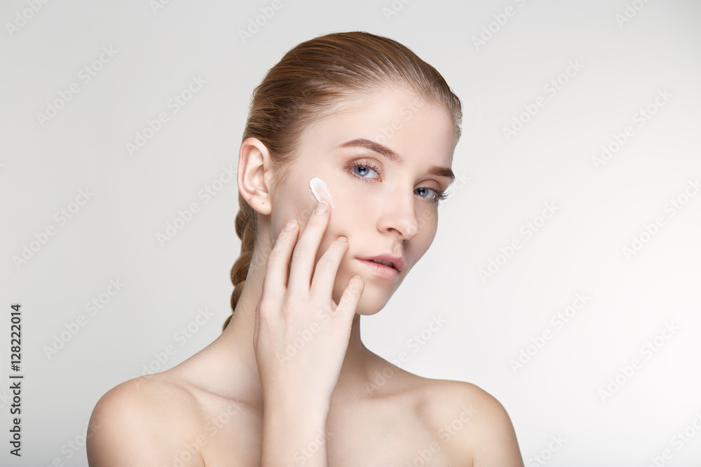 Beauty portrait woman skin care health white background close up Beauty portrait woman skin care health white background close up