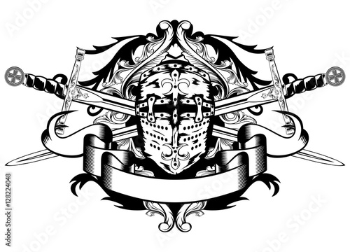 crossed swords and helmet