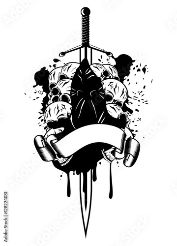Vector illustration executioner sword and skull logo