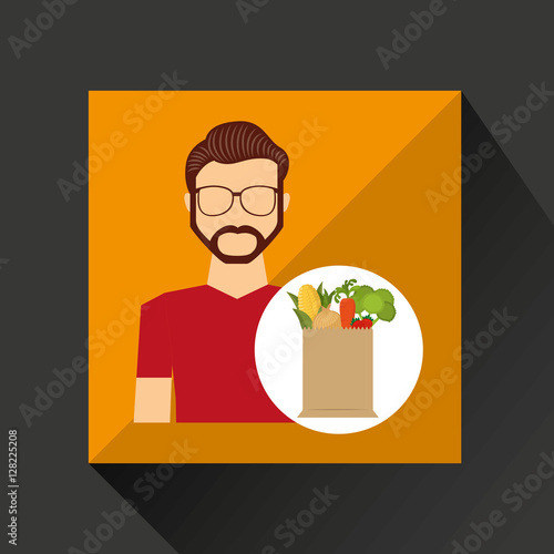 cartoon man hispter with shop bag healthy food vector illustration eps 10