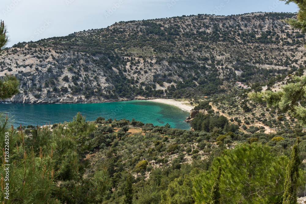 Panoramic view of Livadi beach, Thassos island, East Macedonia and Thrace, Greece 