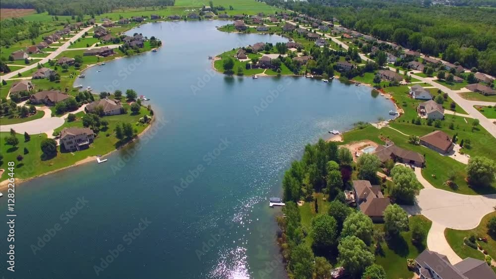 Affluent Rural Suburb on Beautiful Man-Made Lake, Aerial View.
Affluent Rural Suburb on Beautiful Man-Made Lake, Aerial View.