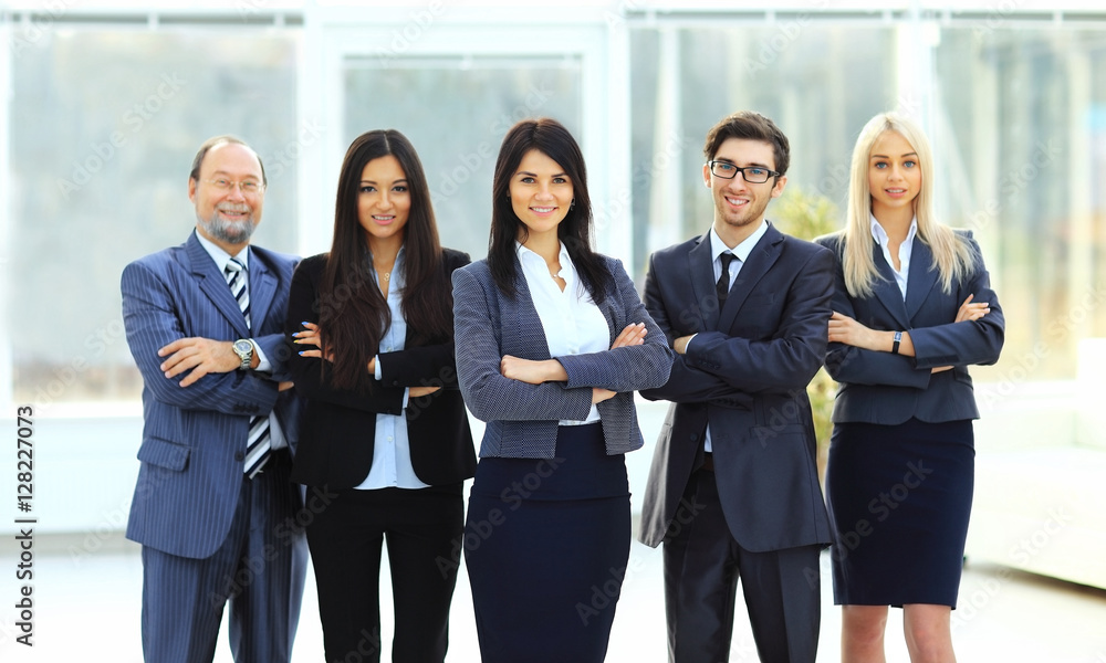 Director and business team on office background Director and business team on office background
