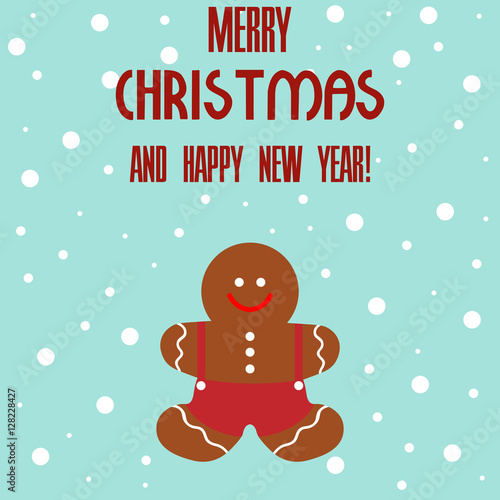 Vector illustration of a Christmas cookie with text merry christmas and happy new year