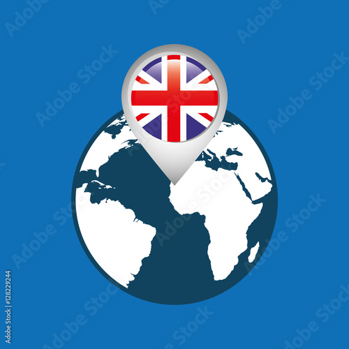 world map with pointer flag england vector illustration eps 10