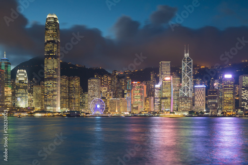 Hong Kong city downtown over Victoria bay at night © pranodhm