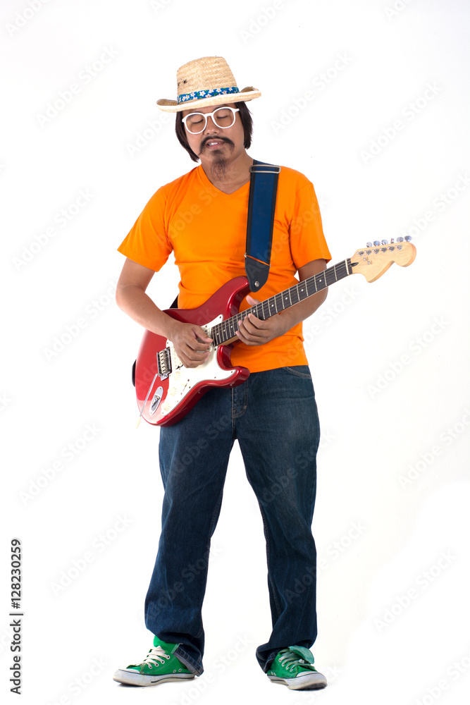 guitarist plays on the electric guitar with bright emotions, iso guitarist plays on the electric guitar with bright emotions, iso