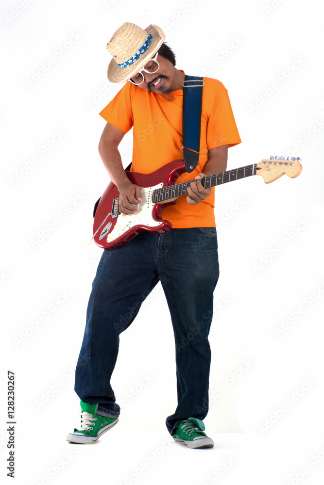 guitarist plays on the electric guitar with bright emotions, iso guitarist plays on the electric guitar with bright emotions, iso