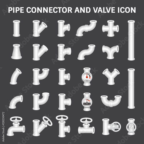 Pipe icon and flange fitting. Include control valve and pressure gauge or manometer. For pipeline construction and transportation liquid or gas i.e. crude, oil, natural gas, sewage, wastewater etc. 