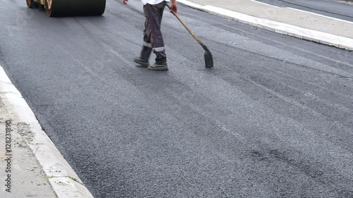 Asphalting works surfacing road roller