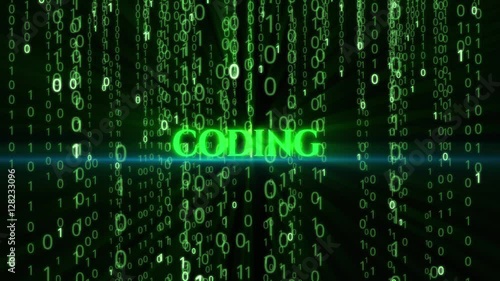 The binary code flying down and the animated inscription 