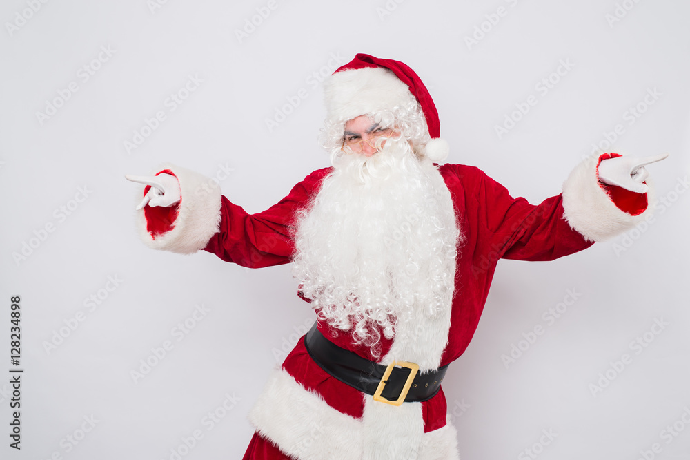Happy Christmas Santa Claus Dancing. Isolated on white background