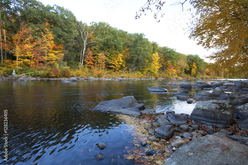 Scenic fall foliage on the Farmington River in Canton, Connecticut.