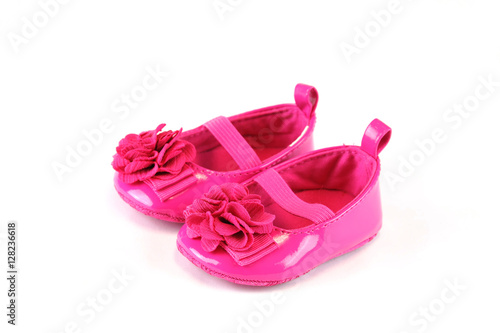 girl pink shoes isolated on white background