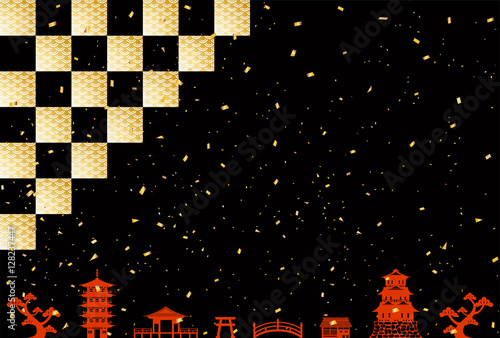 金箔　市松背景