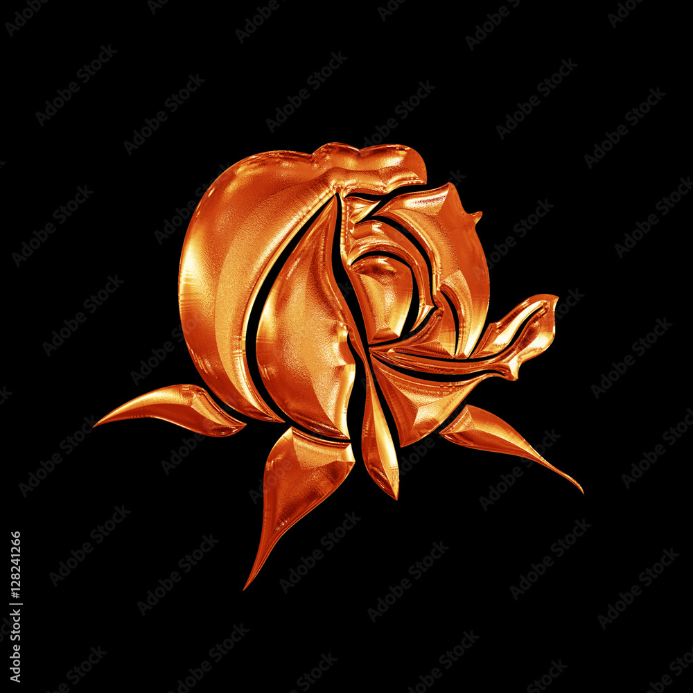 Fototapeta premium Golden rose flower on black background. Element for design. 