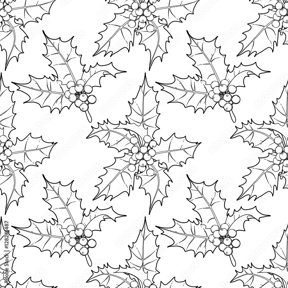Obraz premium Graphic leaves and berries seamless pattern