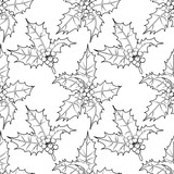 Graphic leaves and berries seamless pattern