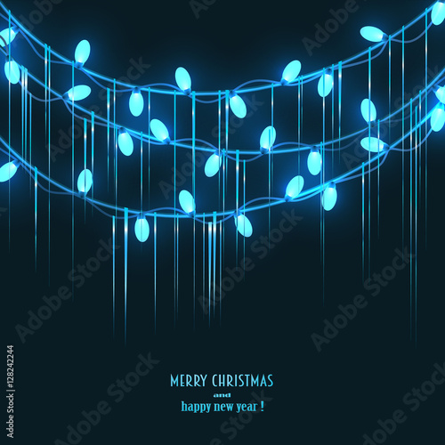 Vector glowing festive background with garland. Burning light bu