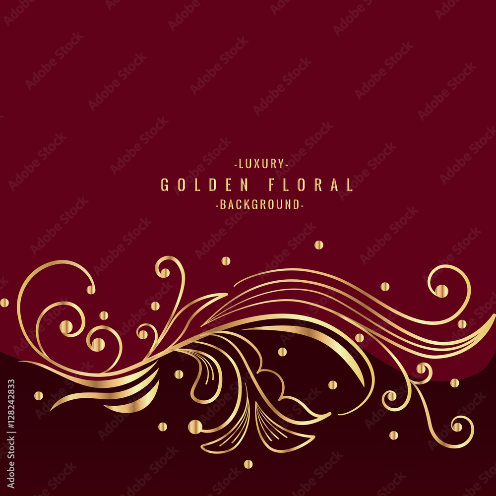 beautiful golden floral design in red background