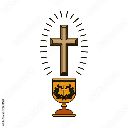 Cross and cup icon. Religion god pray faith and believe theme. Isolated design. Vector illustration