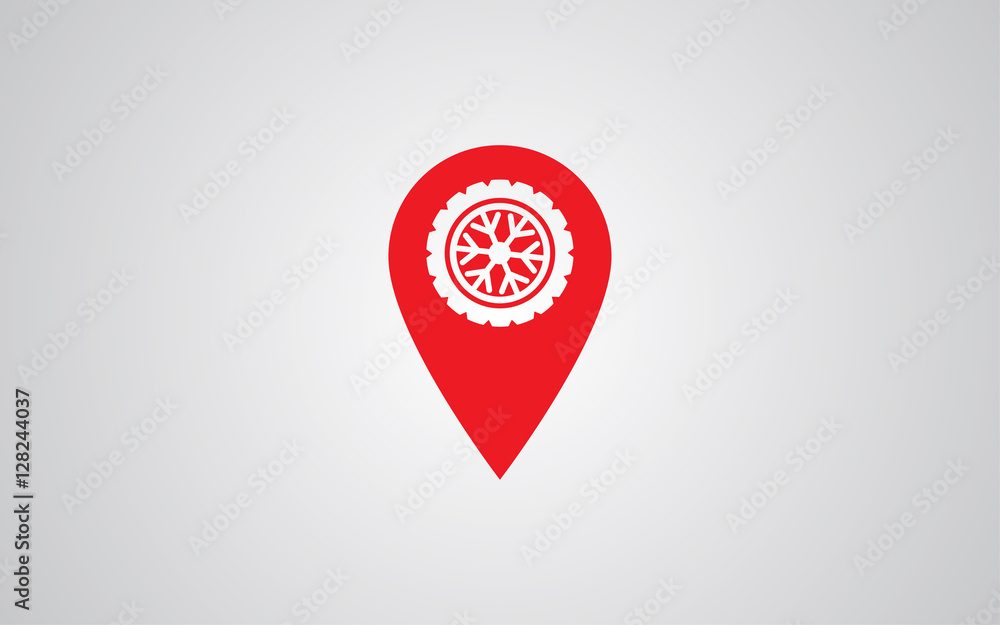 Car wheel tires service icon on map pointer. Car wheel tires service icon on map pointer.