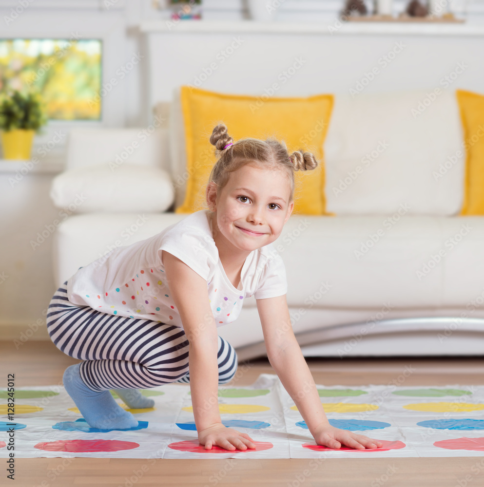 Pretty little girl have fun playing exciting game Pretty little girl have fun playing exciting game