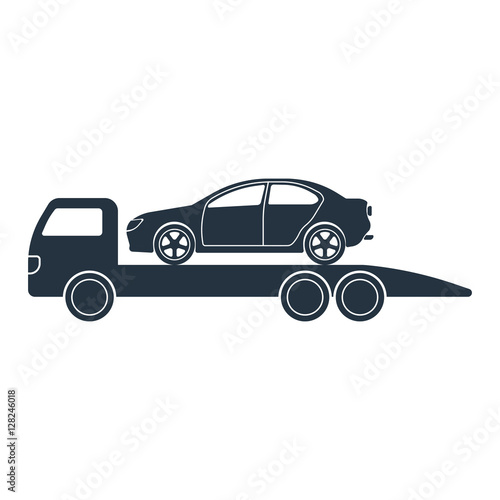 car tow service, 24 hours, truck , solated icon on white backgro