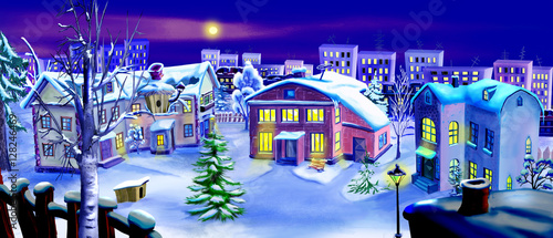 Christmas Eve. Winter Night in a Small Town