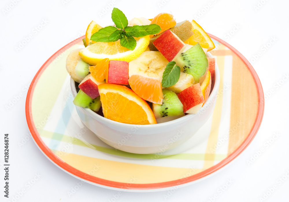 Fruit salad on white