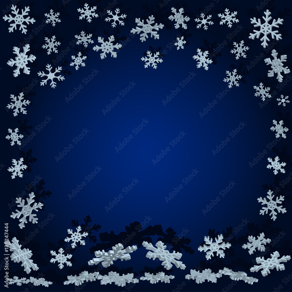 snowflakes with shadow. Blue Christmas background snowflakes with shadow. Blue Christmas background