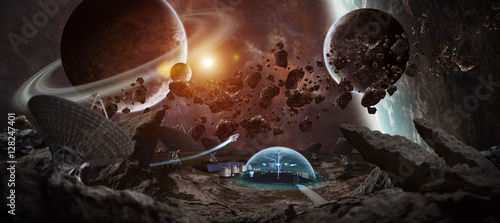 Fototapeta Naklejka Na Ścianę i Meble -  Observatory station in space 3D rendering elements of this image