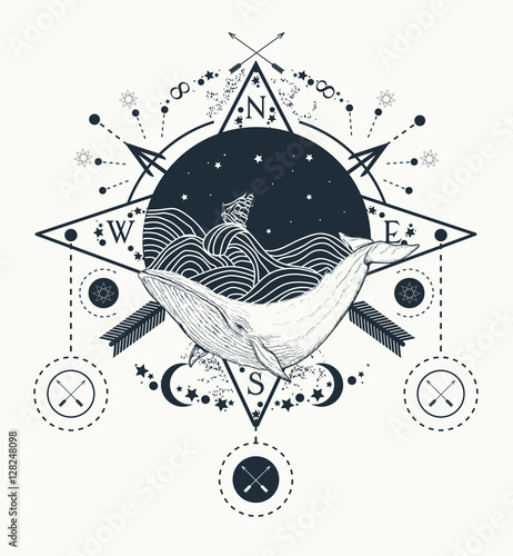 Whale under water tattoo art whale in the sea graphic style
